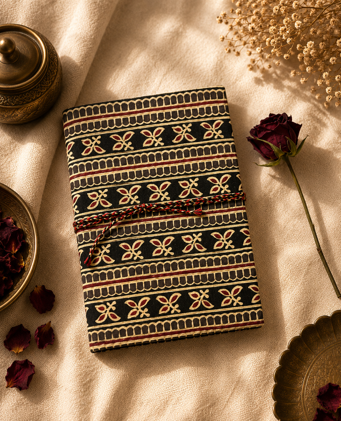 Handmade Cotton Fabric Cover Diary with Ethnic Block Print Stripes | Eco-Friendly Handmade Paper Notebook | Sustainable Journal - FaagHomes