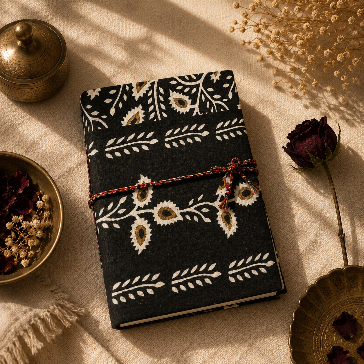 Handmade Cotton Fabric Cover Diary – Aesthetic Cloth Bound Journal | Eco-Friendly Notebook for Writing, Sketching & Gifting - FaagHomes
