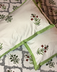 Elegant Floral Cotton Bedsheet Set with 2 Pillow Covers | White & Green Printed Double Bed Bedsheet - FaagHomes