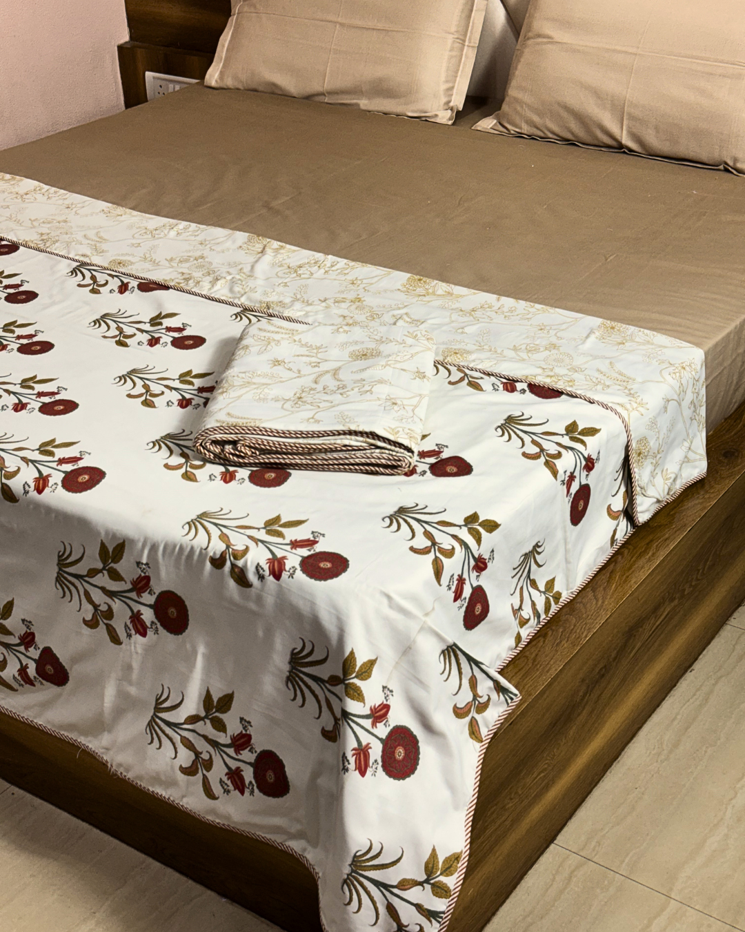 Elegant Floral Print Single Bed AC Dohar Blanket Pair – Soft Lightweight Reversible Summer Quilt Set - FaagHomes