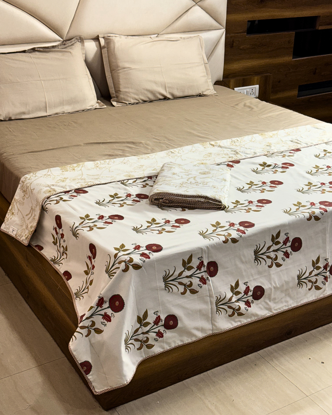 Elegant Floral Print Single Bed AC Dohar Blanket Pair – Soft Lightweight Reversible Summer Quilt Set - FaagHomes