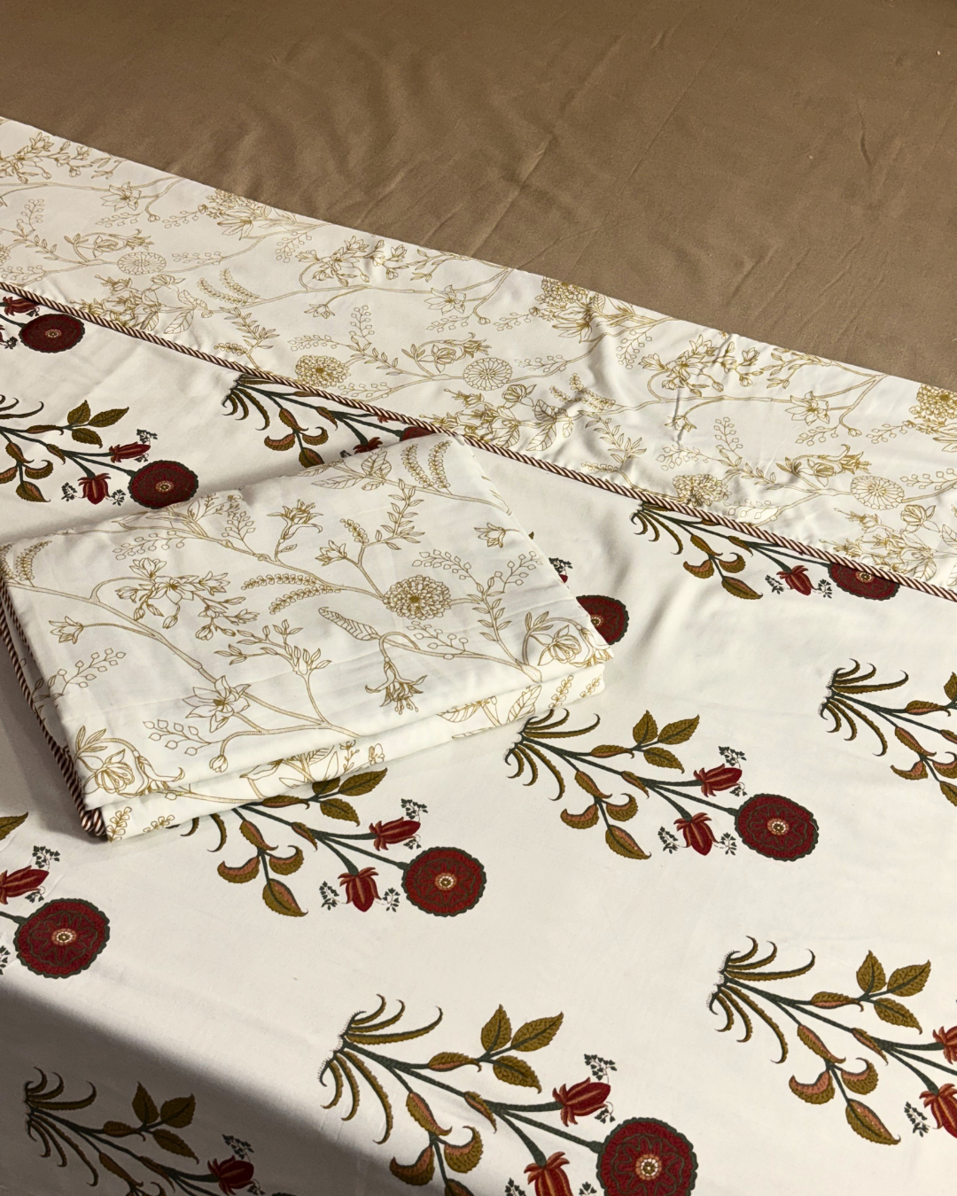 Elegant Floral Print Single Bed AC Dohar Blanket Pair – Soft Lightweight Reversible Summer Quilt Set - FaagHomes