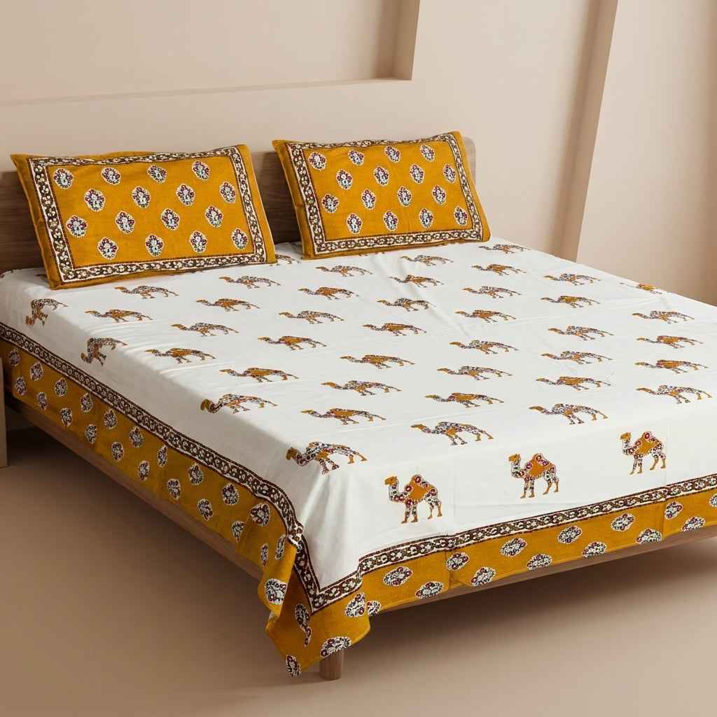 Rajwada Camel Heritage King Size Bedsheet And Two Pillow Covers 100X108