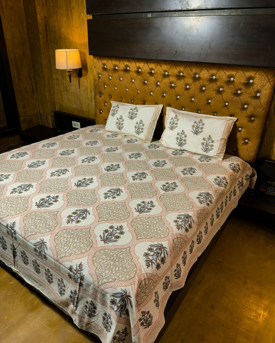 Floral Cotton Bedsheet Set with 2 Pillow Covers – Beige & Pink Ethnic Print | Soft Double Bed Bedsheet - FaagHomes