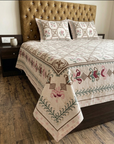 Vintage Floral Checkered Cotton Bedsheet Set with 2 Pillow Covers | Elegant Double Bed Bedsheet