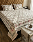 Vintage Floral Checkered Cotton Bedsheet Set with 2 Pillow Covers | Elegant Double Bed Bedsheet