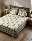 Beige Floral Cotton Bedsheet Set with 2 Pillow Covers | Elegant Printed Double Bed Bedsheet