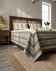 Beige Floral Cotton Bedsheet Set with 2 Pillow Covers | Elegant Printed Double Bed Bedsheet