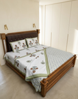 Green Botanical Cotton Dohar Set with Bedsheet – 4 PC Double Bed