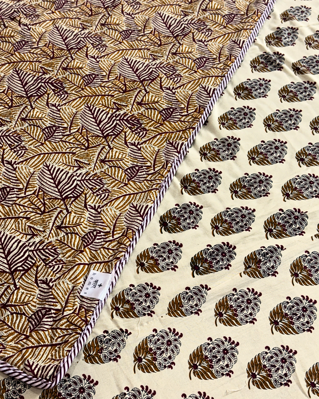 Hand Block Print Double Bed AC Dohar Blanket – Reversible Lightweight Cotton Summer Quilt with Traditional Floral Motif - FaagHomes