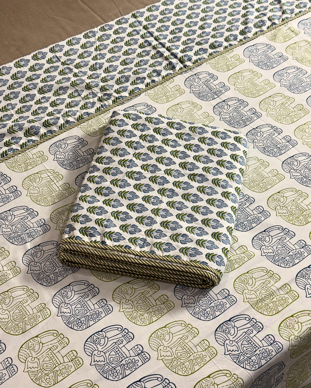 Pair of Hand Block Print Elephant Motif AC Dohar for Single Bed | Lightweight Reversible Summer Blanket - FaagHomes