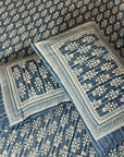 Handblock Blue Floral Cotton Bedsheet Set with 2 Pillow Covers | Traditional Printed Bedding Set - FaagHomes