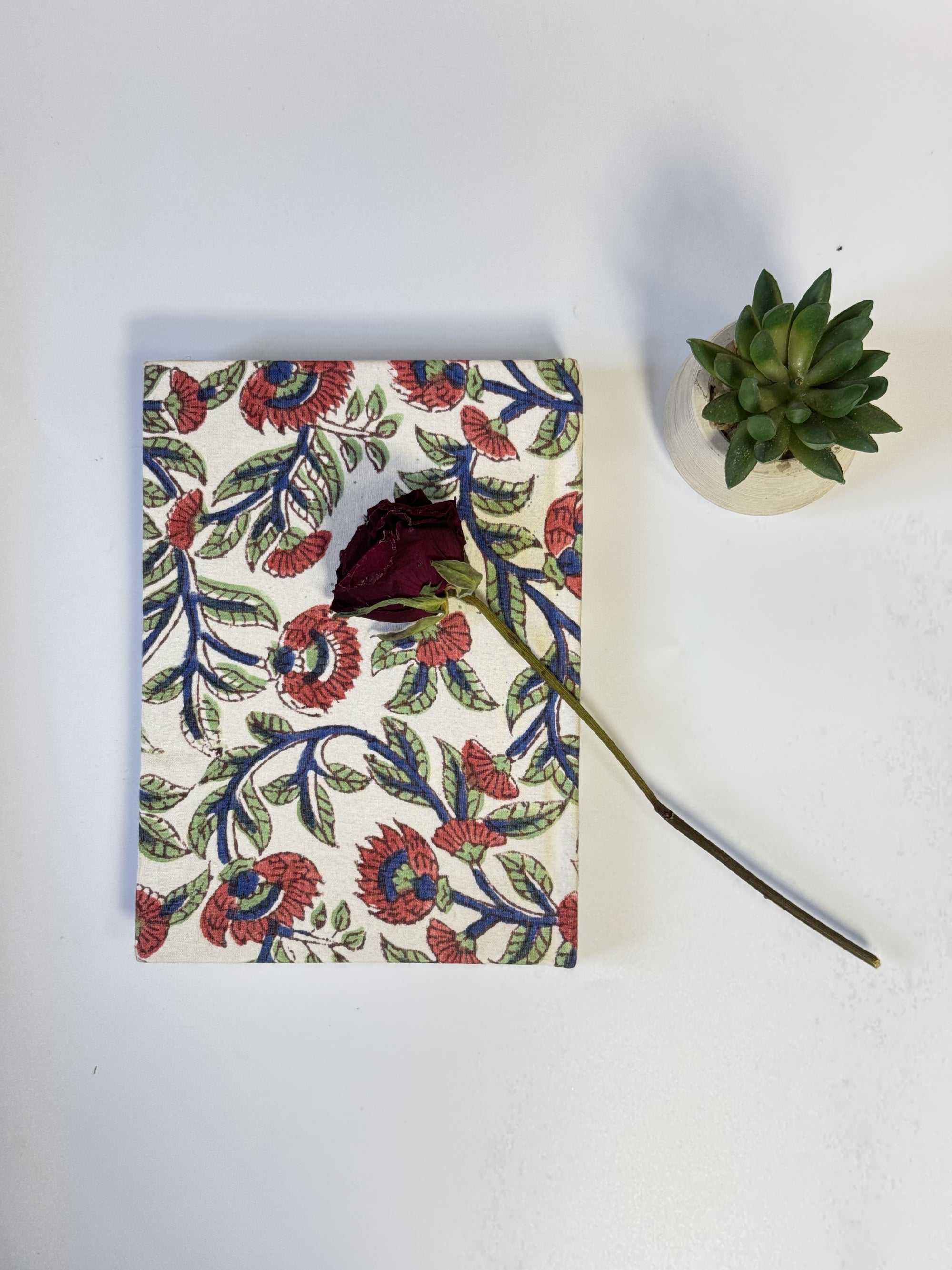 Handmade Cotton Fabric Cover Diary with Floral Vine Print | Eco-Friendly Handmade Paper Notebook | Sustainable Journal - FaagHomes