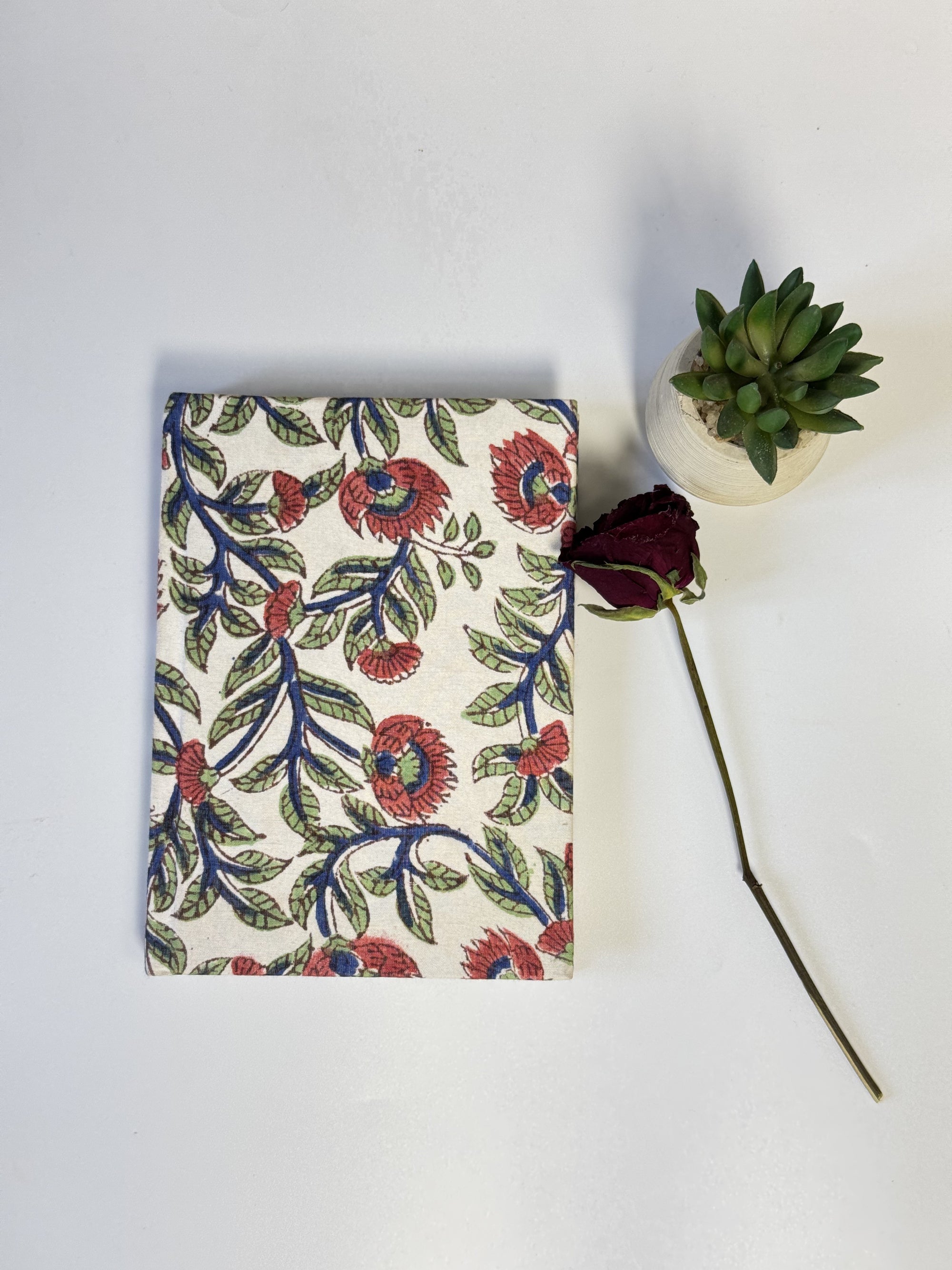 Handmade Cotton Fabric Cover Diary with Floral Vine Print | Eco-Friendly Handmade Paper Notebook | Sustainable Journal - FaagHomes