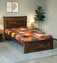 Handmade Kantha Single Bed Bedsheet | Multicolour Patchwork Cotton Bedspread | Traditional Indian Handcrafted Quilt