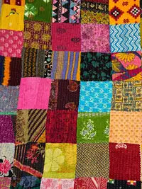 Handmade Kantha Single Bed Bedsheet | Multicolour Patchwork Cotton Bedspread | Traditional Indian Handcrafted Quilt