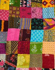 Handmade Kantha Single Bed Bedsheet | Multicolour Patchwork Cotton Bedspread | Traditional Indian Handcrafted Quilt