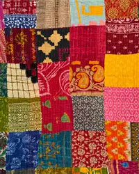 Handmade Multicolor Kantha Bedsheet for Single Bed | Patchwork Cotton Bedspread | Boho Indian Handmade Bedding