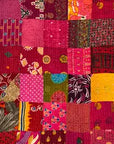 Handmade Multicolor Kantha Bedsheet for Single Bed | Pink Patchwork Cotton Bedspread | Traditional Indian Handmade Bedding