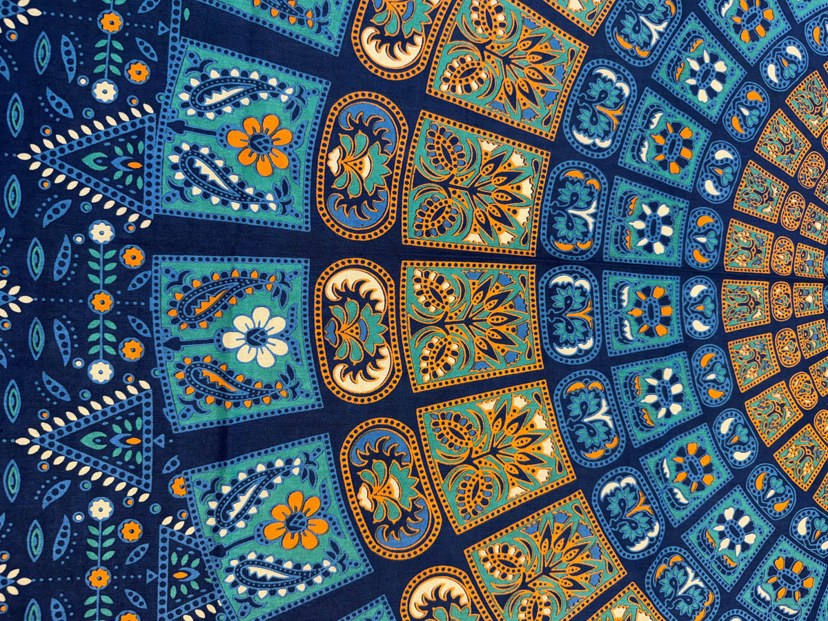 Royal Blue Mandala Printed Single Bedsheet with Pillow Cover | 60 × 90 Inches | Bohemian Ethnic Pattern Bedsheet