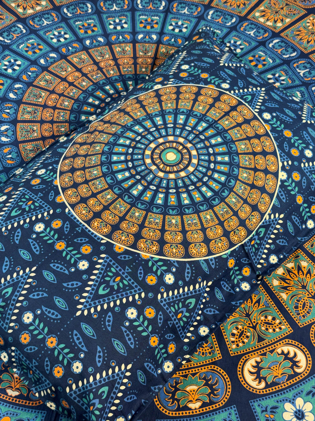 Royal Blue Mandala Printed Single Bedsheet with Pillow Cover | 60 × 90 Inches | Bohemian Ethnic Pattern Bedsheet