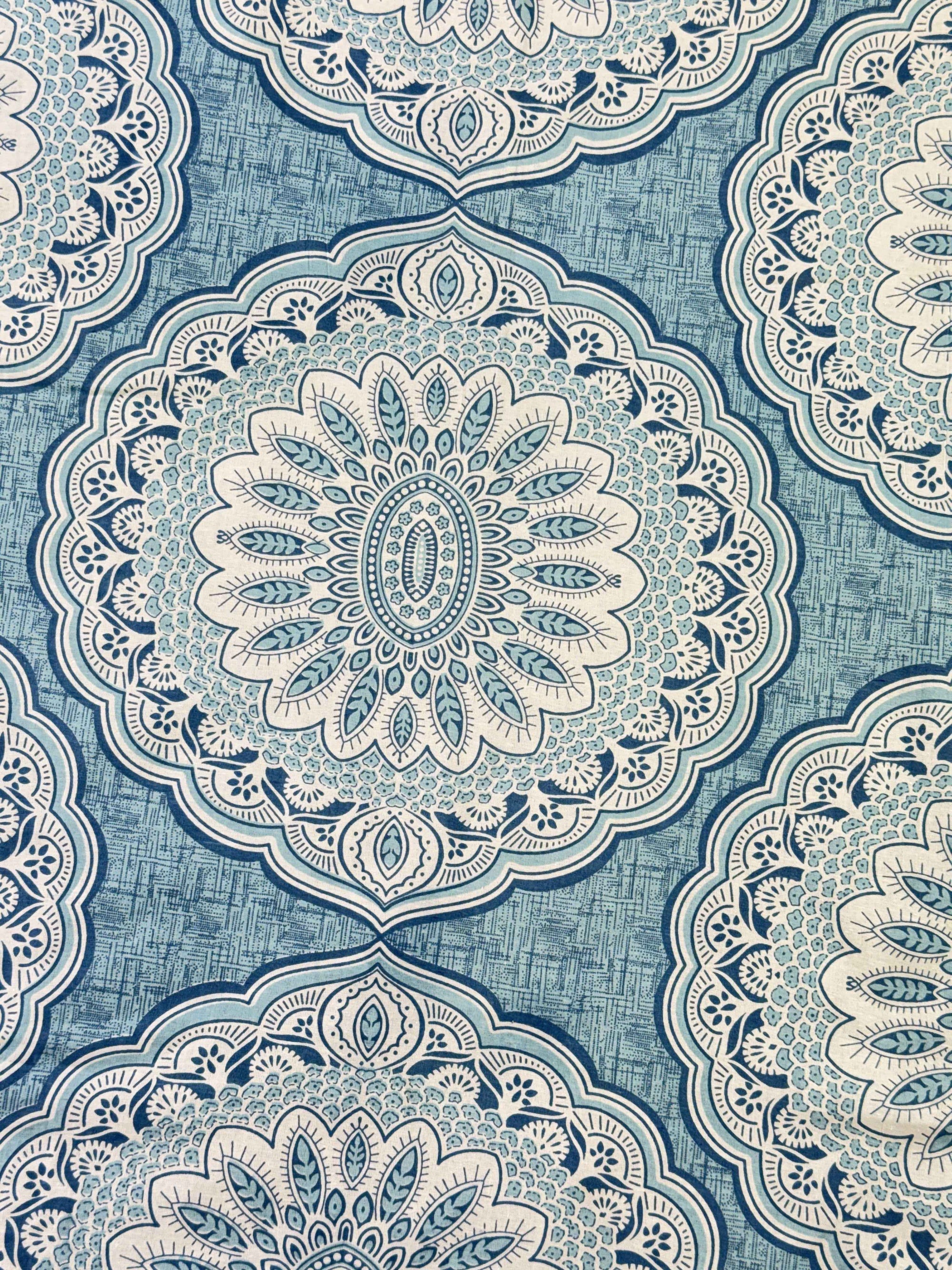 Elegant Blue Mandala Single Bedsheet with Pillow Cover | 60 x 90 Inches | Floral Printed Bedsheet for Single Bed