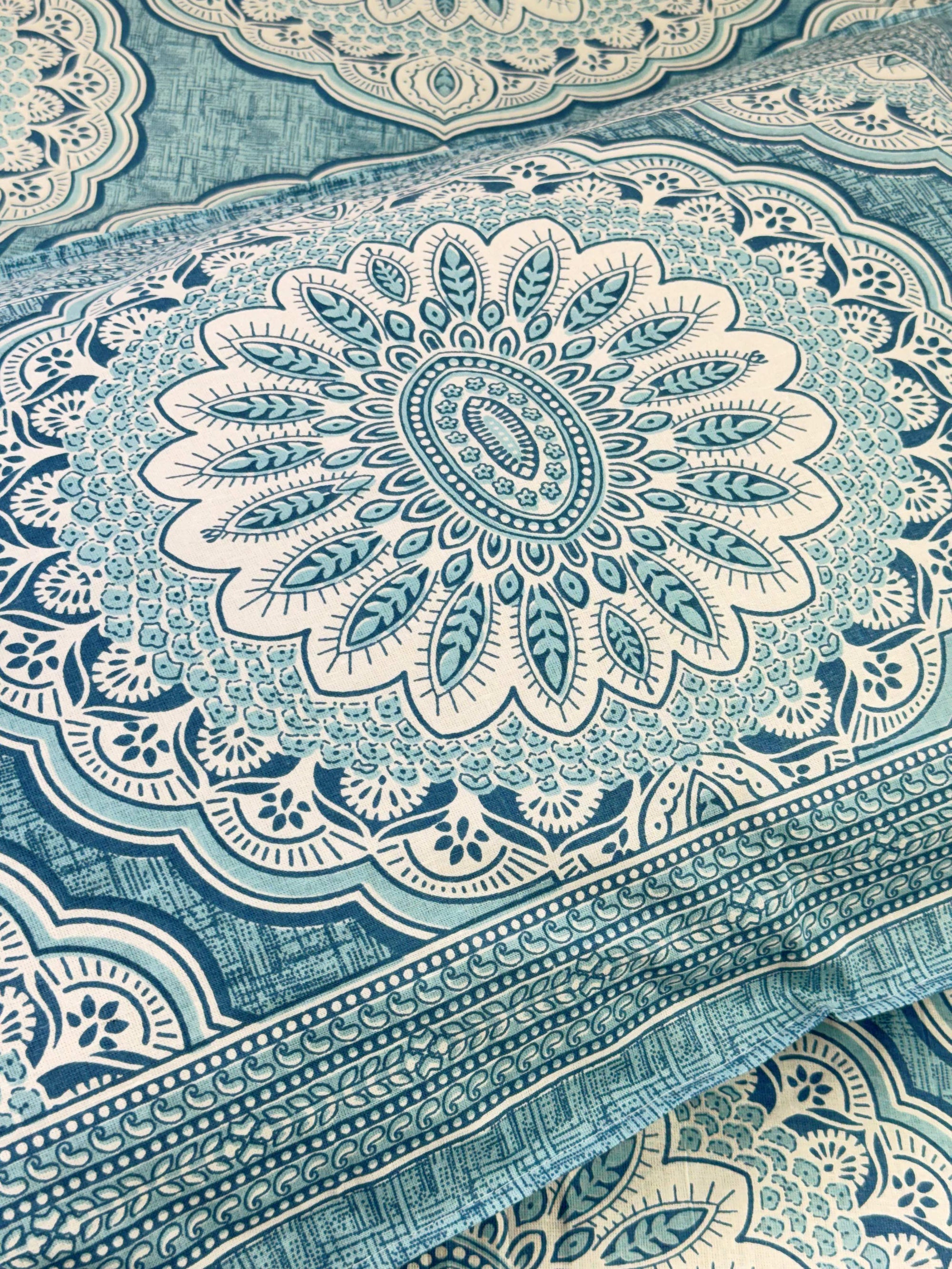 Elegant Blue Mandala Single Bedsheet with Pillow Cover | 60 x 90 Inches | Floral Printed Bedsheet for Single Bed