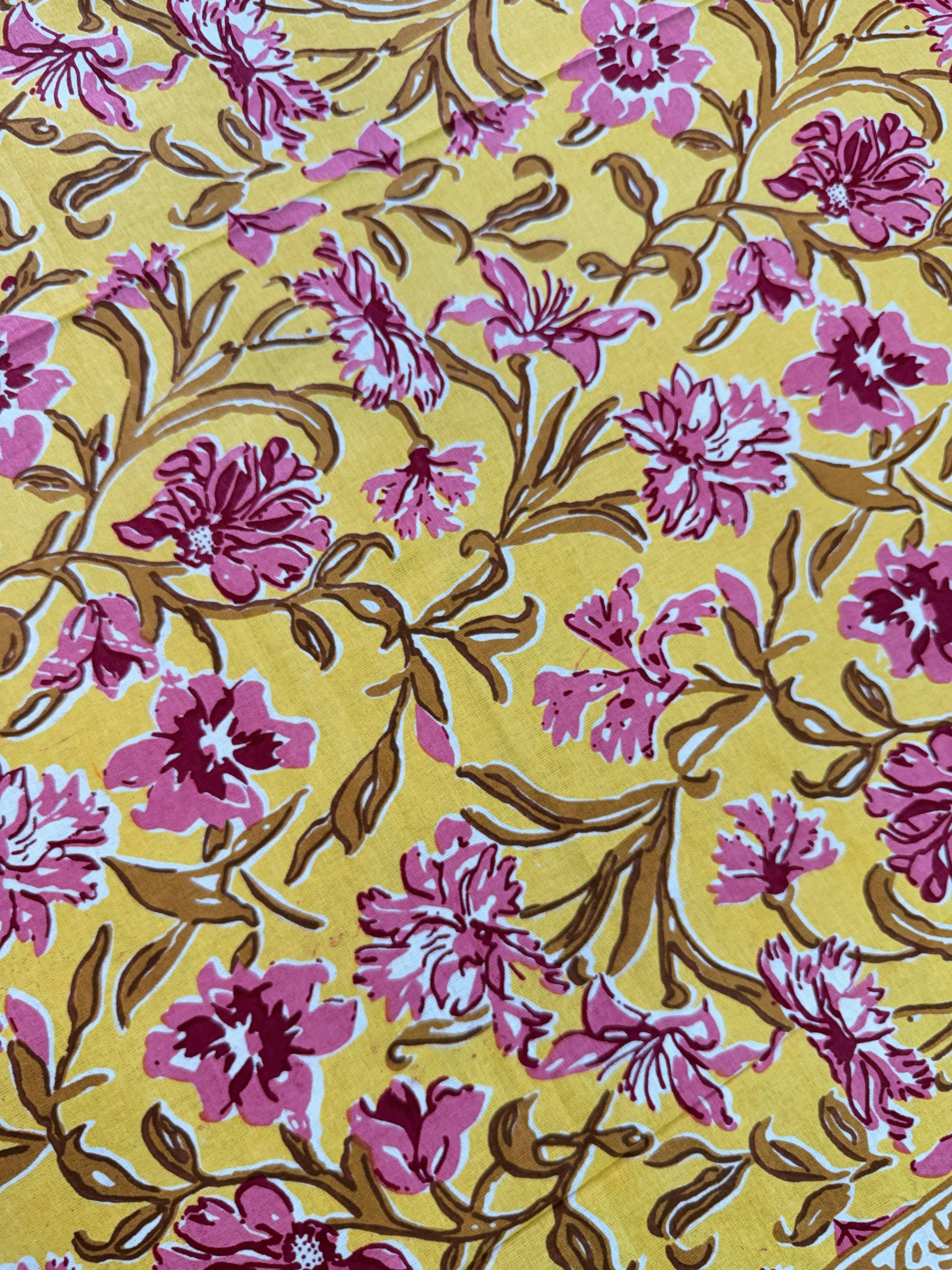 Mustard Floral Vine Printed Single Bedsheet with Pillow Cover