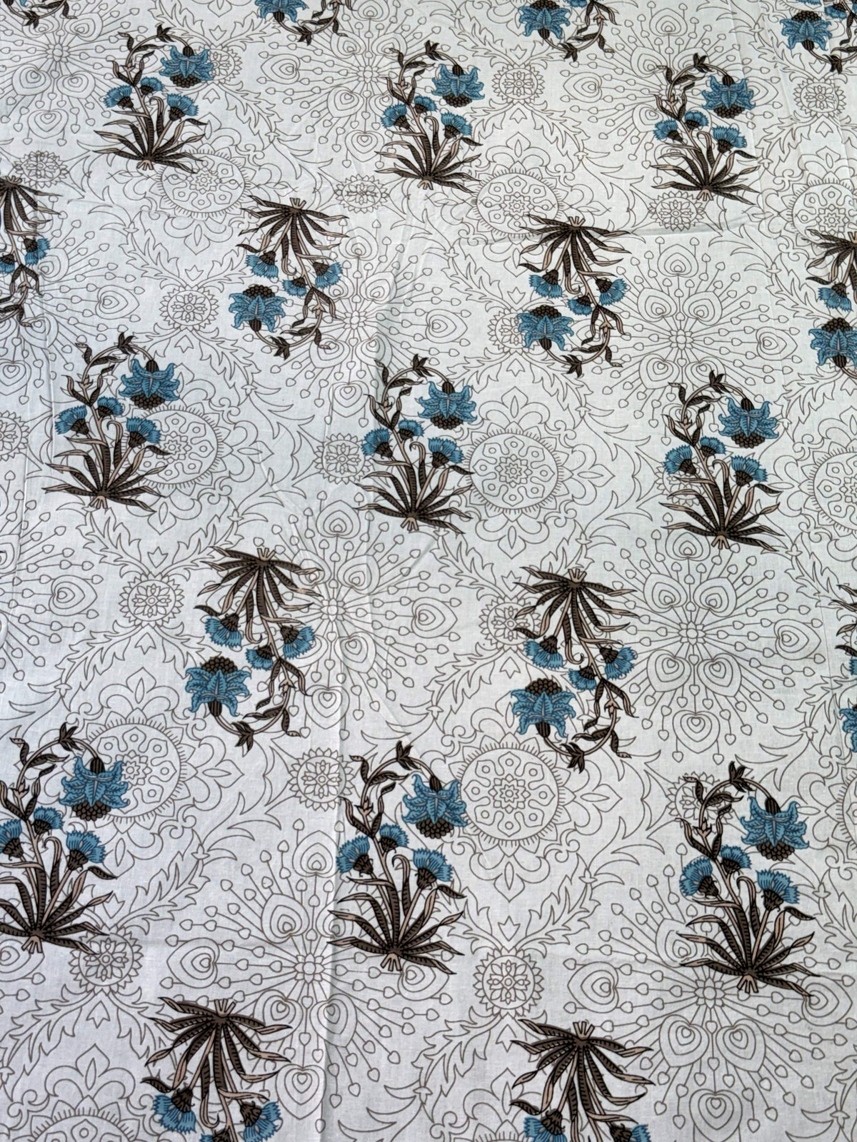 Ivory Blue Floral Border Single Bedsheet with Pillow Cover