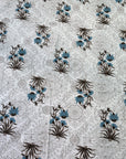 Ivory Blue Floral Border Single Bedsheet with Pillow Cover