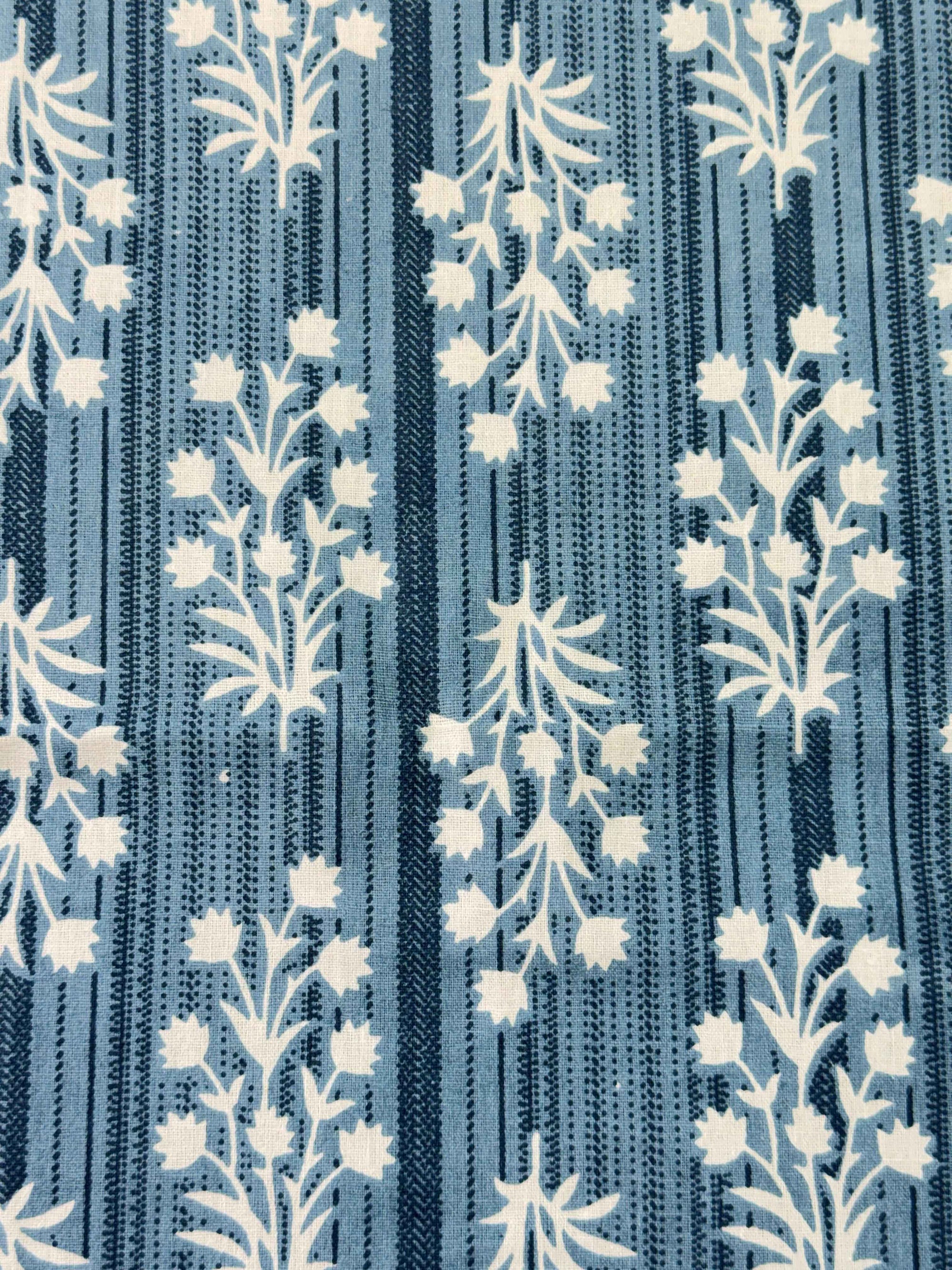 Indigo Blue Floral Stripe Single Bedsheet with Pillow Cover