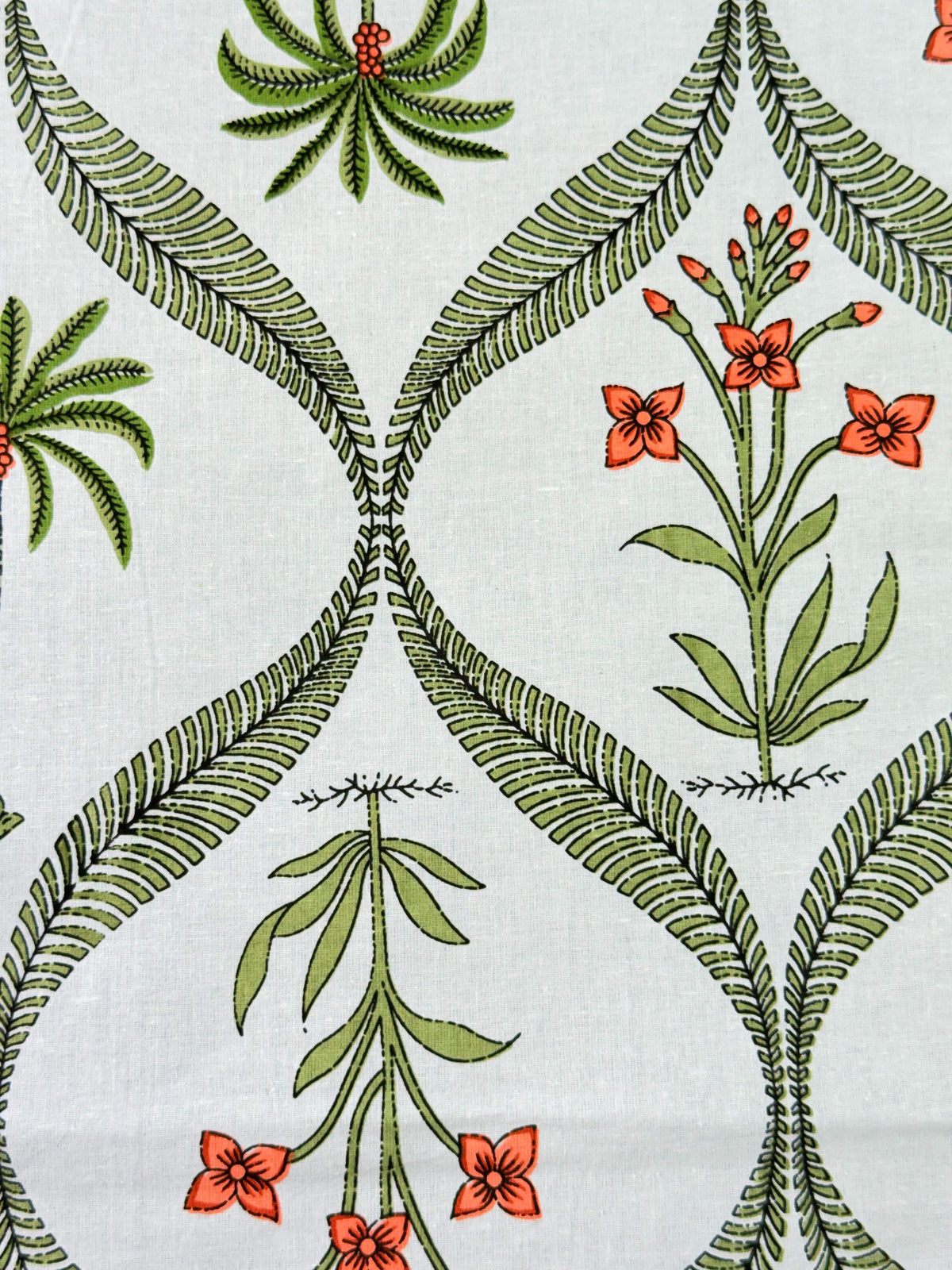 Green Floral Vine Printed Single Bedsheet with Pillow Cover