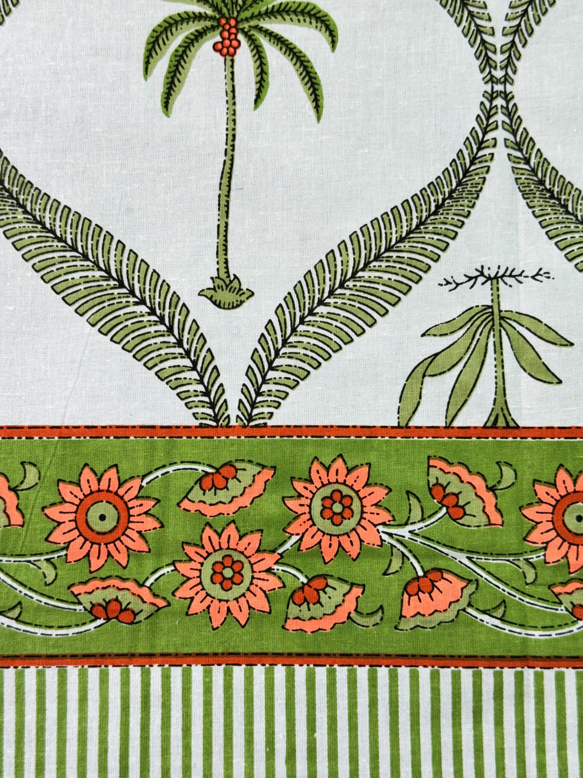 Green Floral Vine Printed Single Bedsheet with Pillow Cover