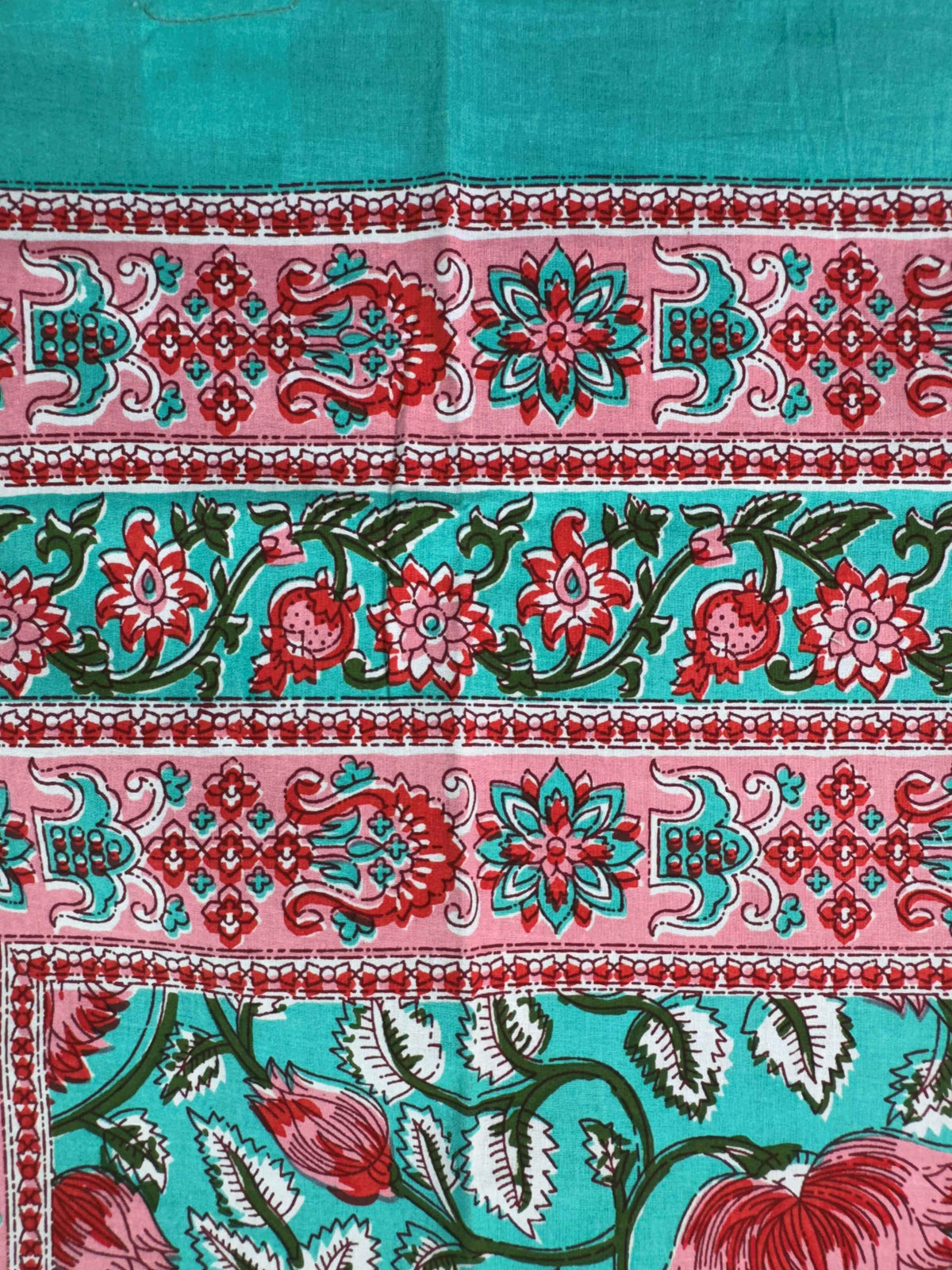 Aqua Bloom Floral Hand Block Print Single Bedsheet with Pillow Cover – 60×90 Inch