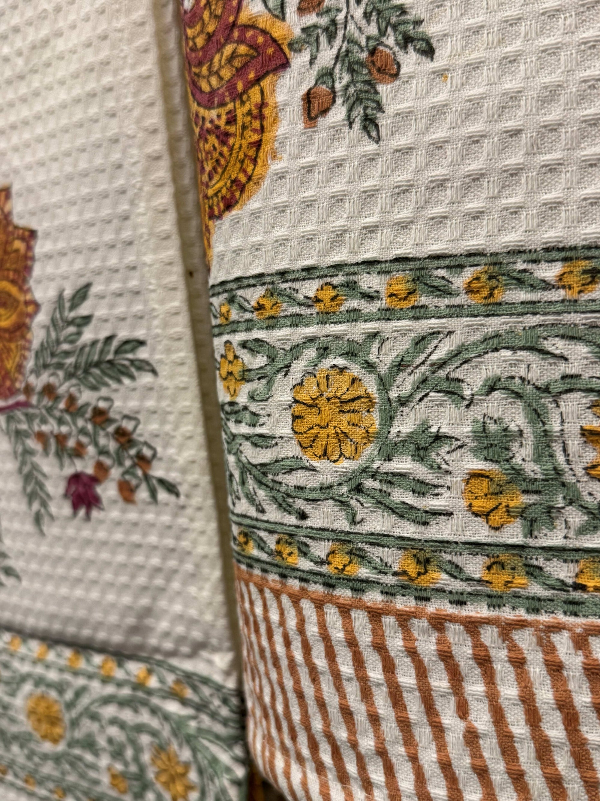 Marigold Premium Waffle Cotton Towel Set of 3 | 1 Bath Towel (30x60) &amp; 2 Hand Towels (16x26) | Floral Printed Soft Absorbent Bathroom Towel Gift Set