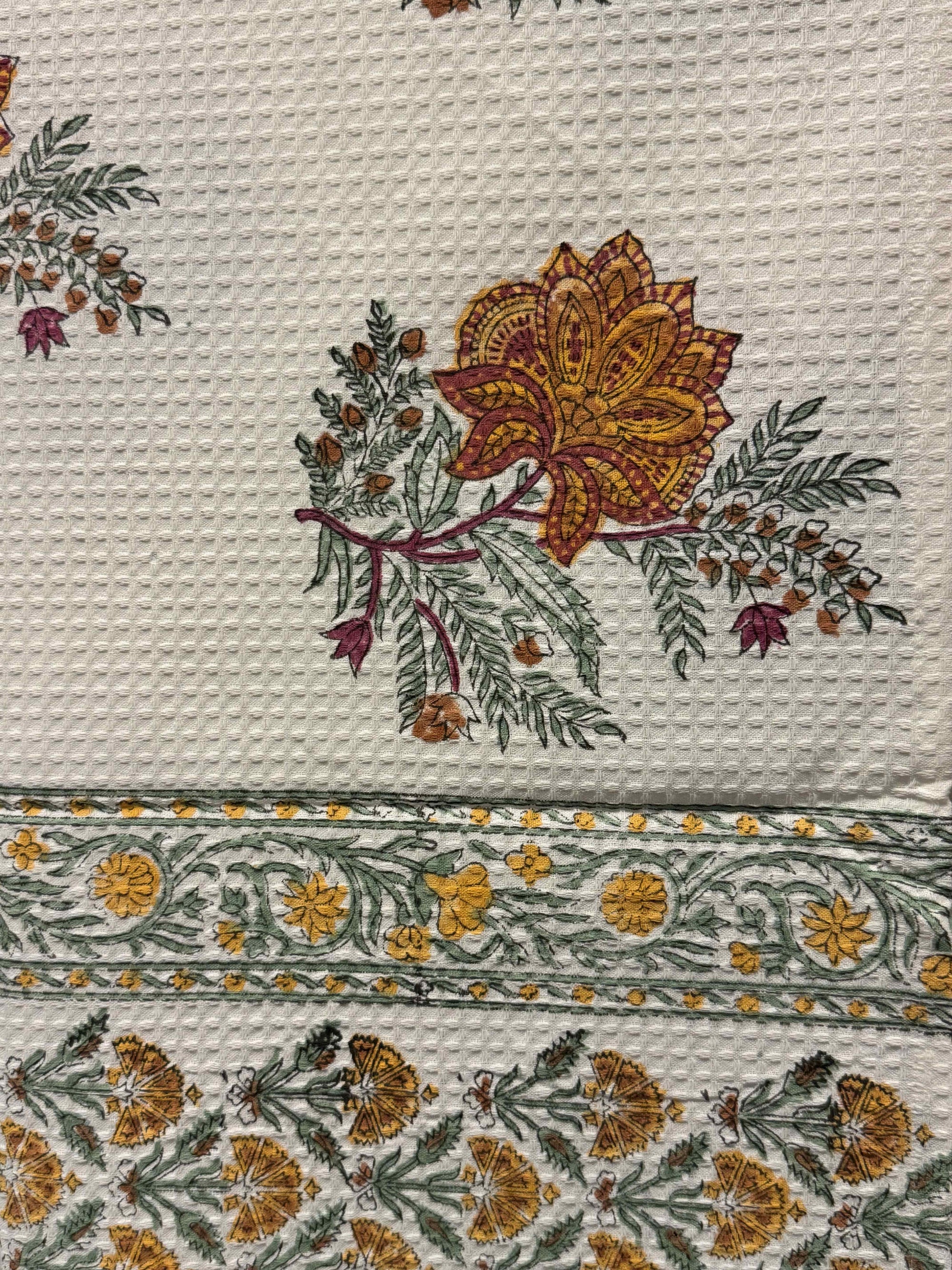 Marigold Premium Waffle Cotton Towel Set of 3 | 1 Bath Towel (30x60) &amp; 2 Hand Towels (16x26) | Floral Printed Soft Absorbent Bathroom Towel Gift Set