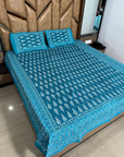 Jaipur Teal Gulmohar Queen Size Bedsheet And Two Pillow Covers 90 X 100 - FaagHomes