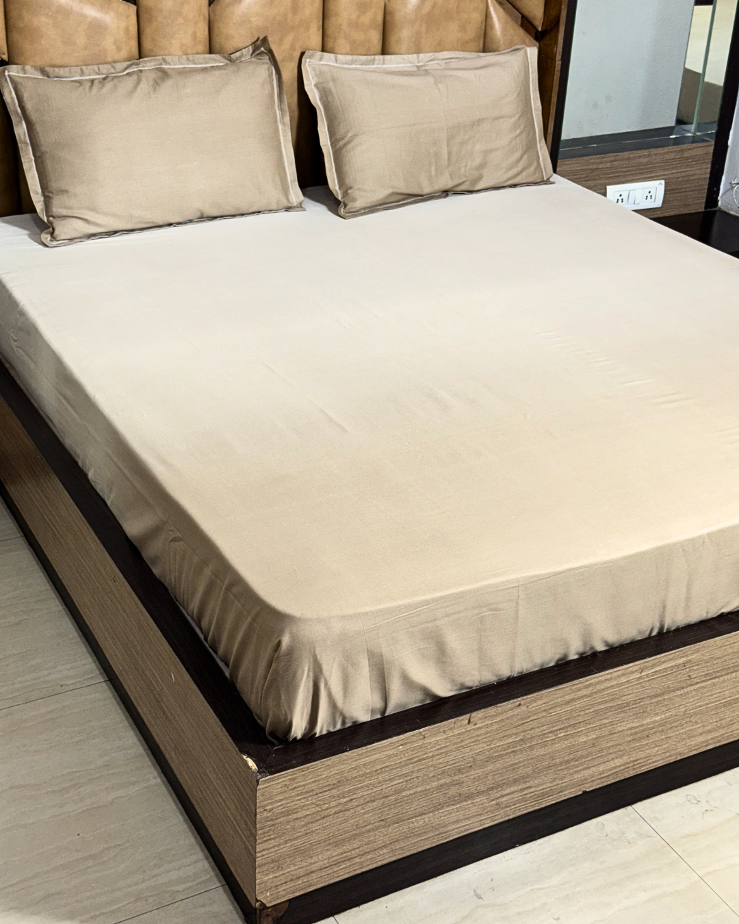 Luxury Beige Solid Bedsheet Set with 2 Pillow Covers – Soft Elegant Bedding for Bedroom - FaagHomes