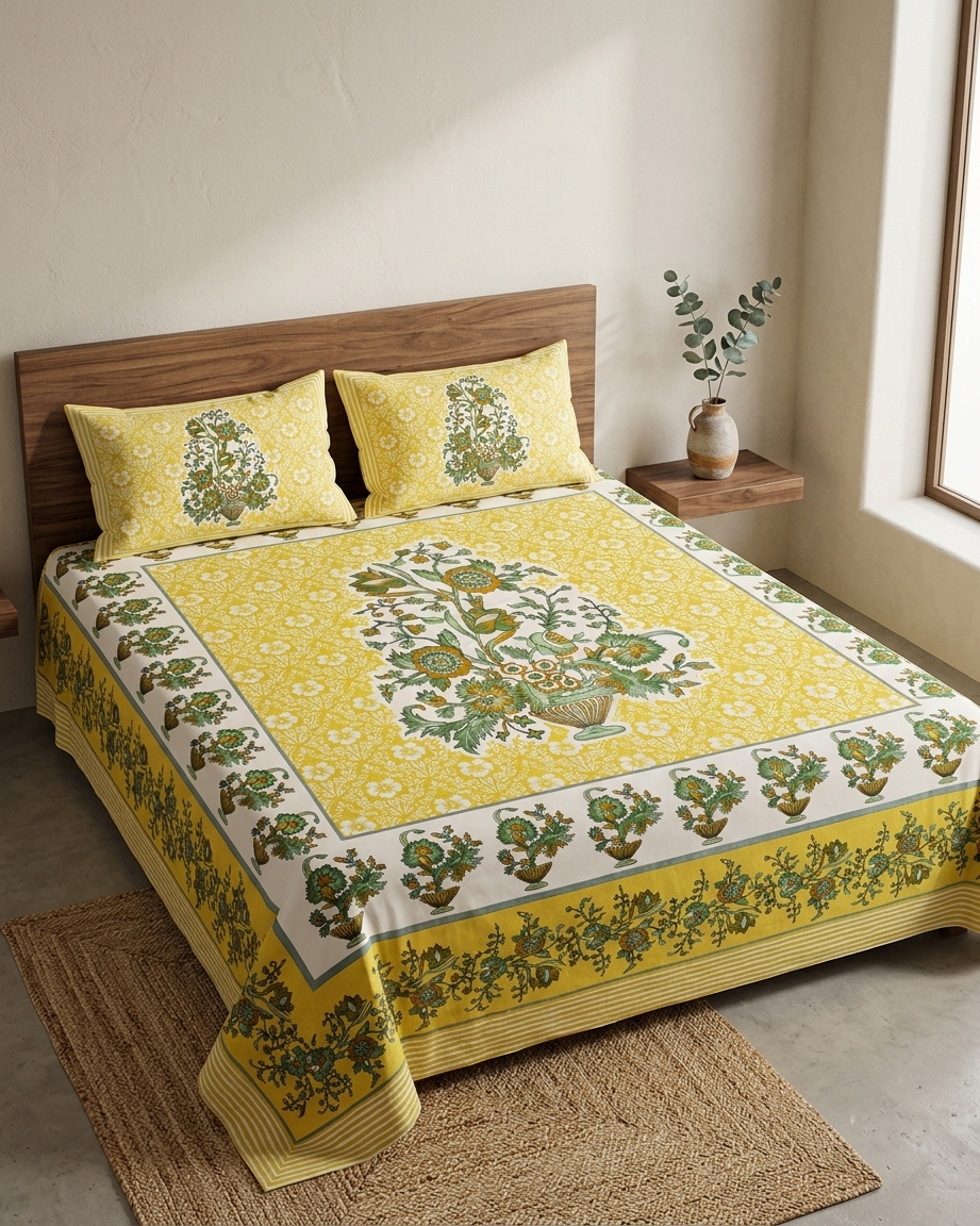 Maharaja Heritage Pure Cotton King Size Bedsheet And Two Pillow Covers 120X120 Size - FaagHomes