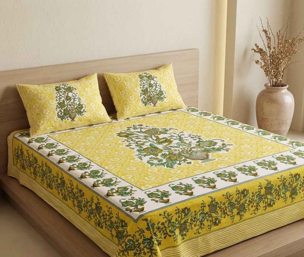 Maharaja Heritage Pure Cotton King Size Bedsheet And Two Pillow Covers 120X120 Size