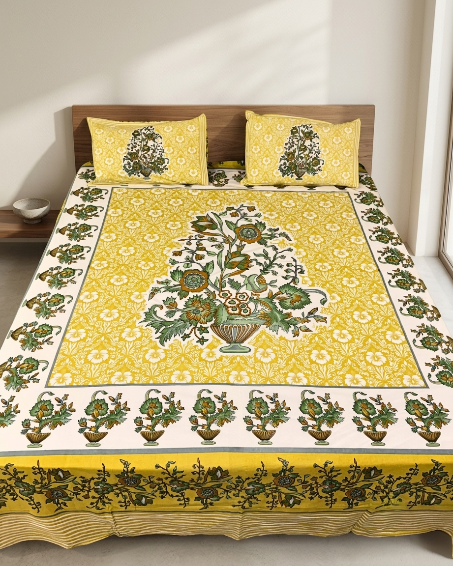 Maharaja Heritage Pure Cotton King Size Bedsheet And Two Pillow Covers 120X120 Size - FaagHomes