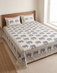 Premium Cotton Elephant Print Double Bedsheet with 2 Pillow Covers – Ethnic Handblock Style Soft Breathable Bed Sheet Set for Queen & King Size Beds - FaagHomes