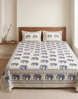Premium Cotton Elephant Print Double Bedsheet with 2 Pillow Covers – Ethnic Handblock Style Soft Breathable Bed Sheet Set for Queen & King Size Beds - FaagHomes