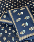 Maharaja Royal Indigo Floral Pure Cotton King Size Bedsheet And Two Pillow Covers (108X108 Inches) - FaagHomes