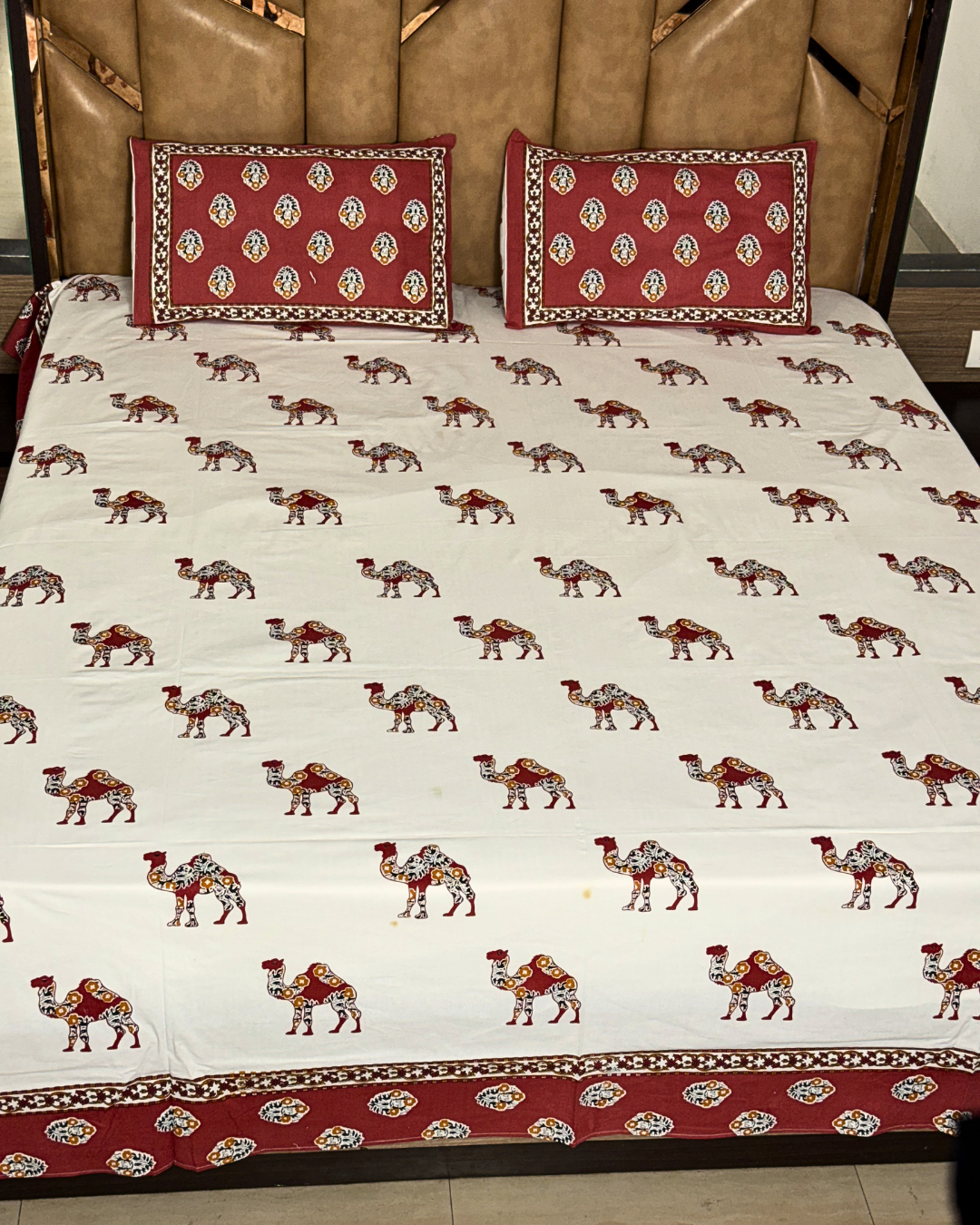 Marwar Red Camel Heritage King Size Bed Sheet 100 X 108 Inches - FaagHomes