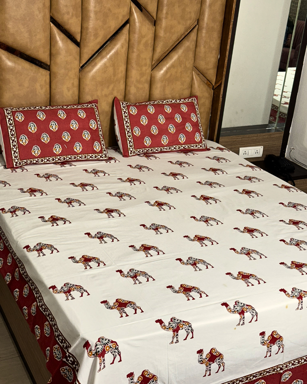 Marwar Red Camel Heritage King Size Bed Sheet 100 X 108 Inches - FaagHomes