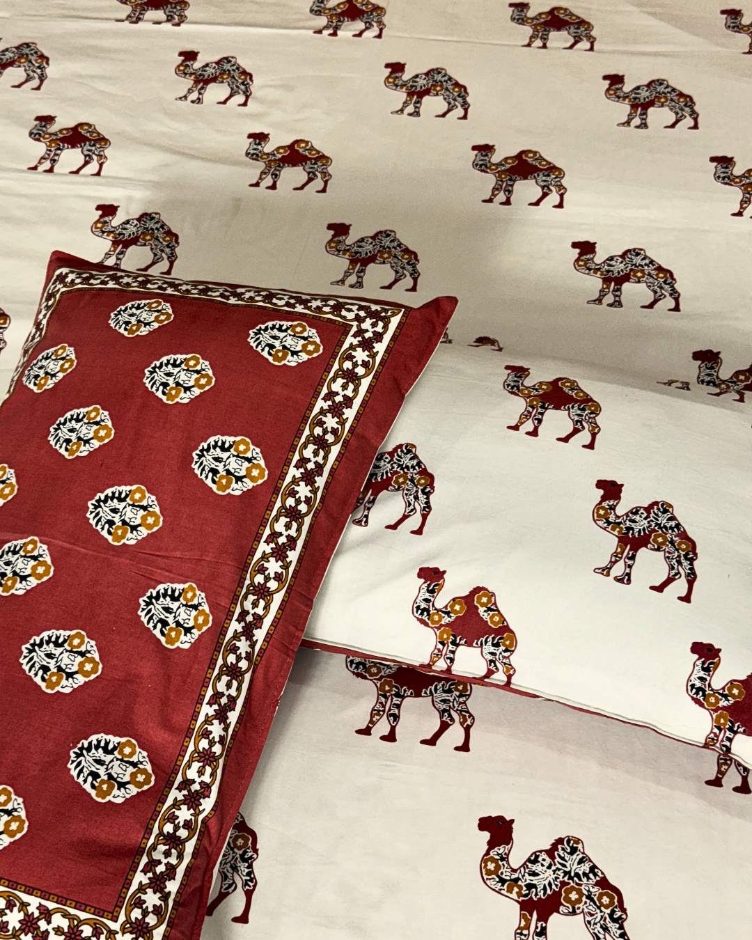 Marwar Red Camel Heritage King Size Bed Sheet 100 X 108 Inches - FaagHomes