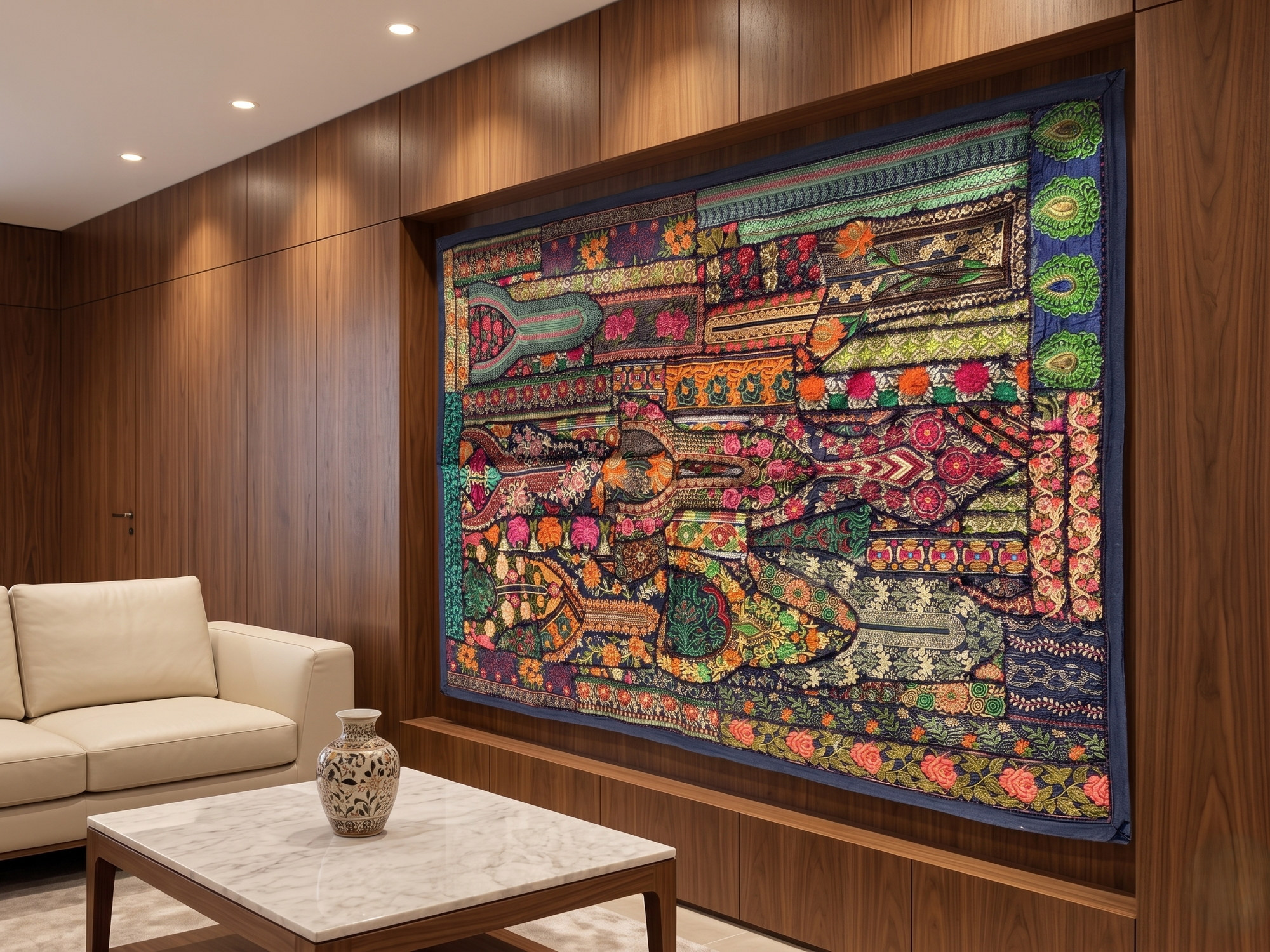 Handcrafted Bohemian Embroidered Patchwork Tapestry – Vintage Floral Wall Hanging for Home Décor - FaagHomes