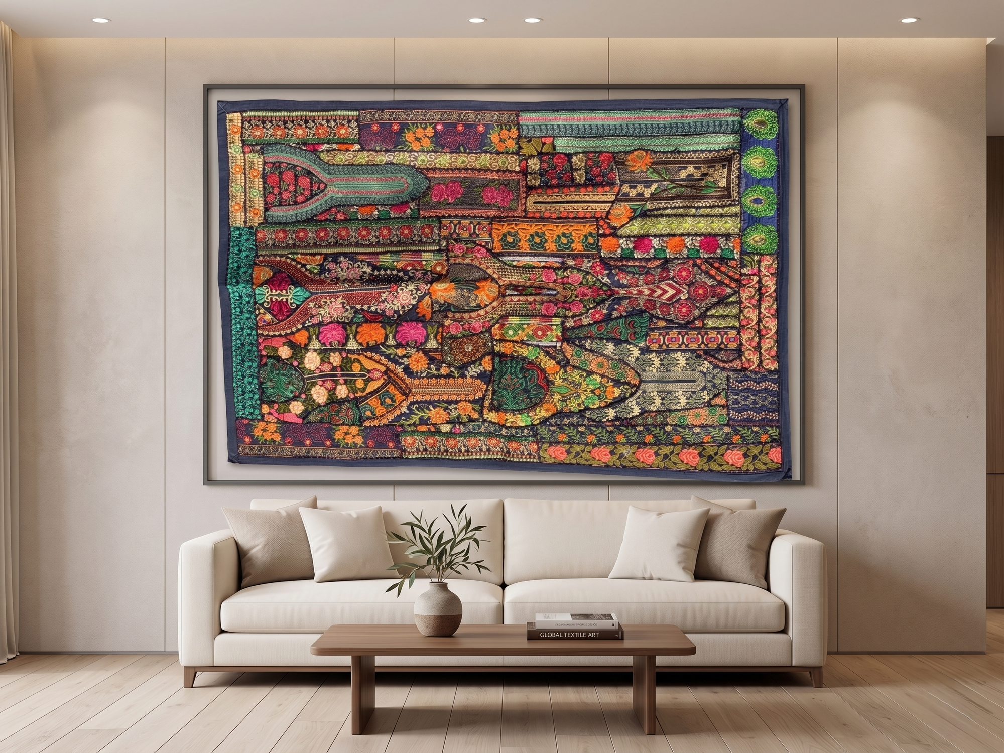 Handcrafted Bohemian Embroidered Patchwork Tapestry – Vintage Floral Wall Hanging for Home Décor - FaagHomes
