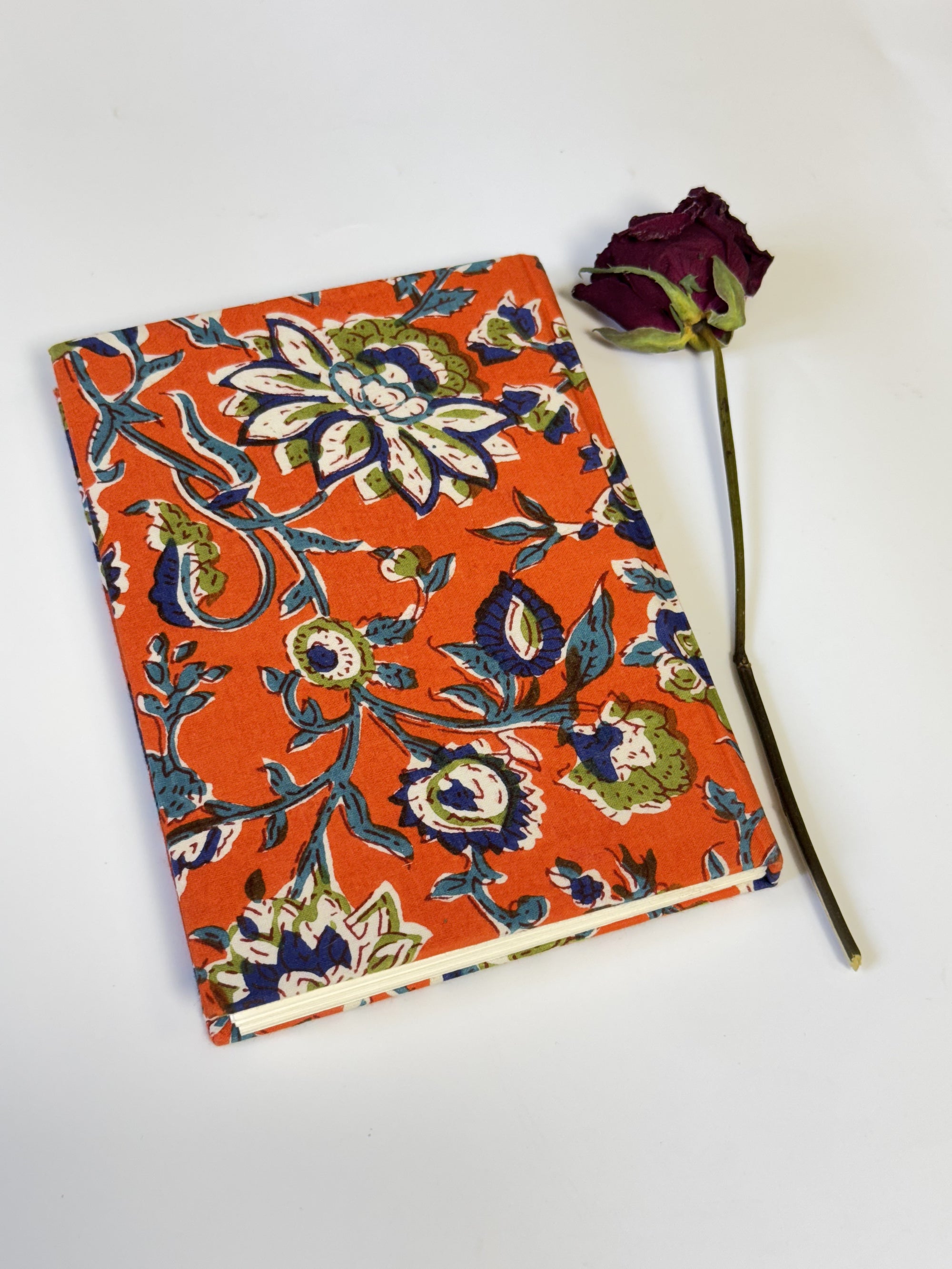Orange Floral Handmade Cotton Fabric Cover Diary – Eco-Friendly Handmade Paper Notebook Journal - FaagHomes